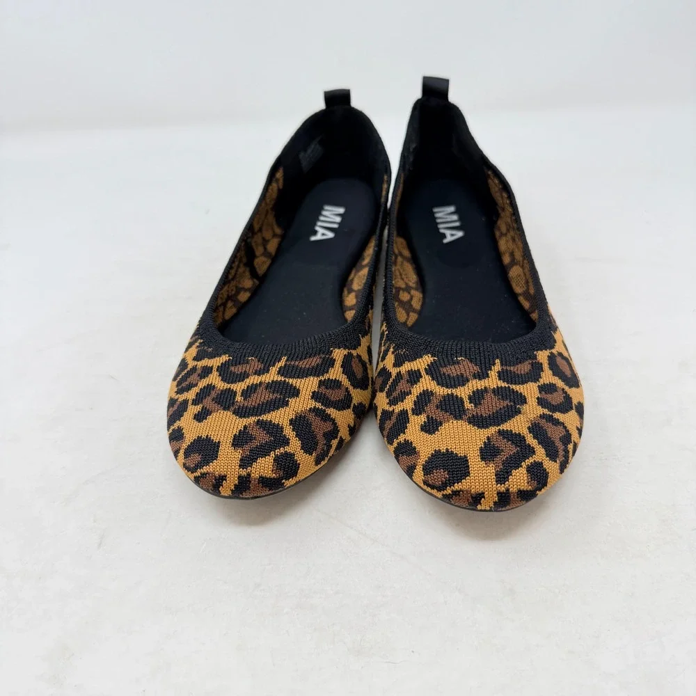 Boutique MIA Evanna Ballet Flats Leopard Print Brown‎ 9M Knit Slip On Shoes